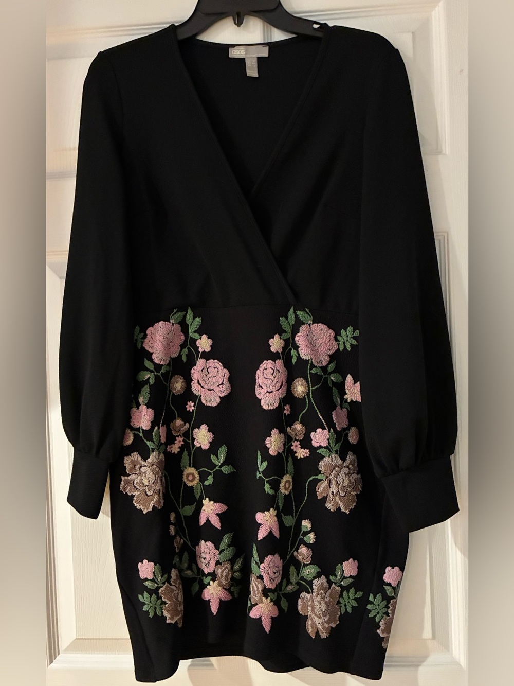 ASOS plunge neck Black Dress with Pink & Green Floral accents